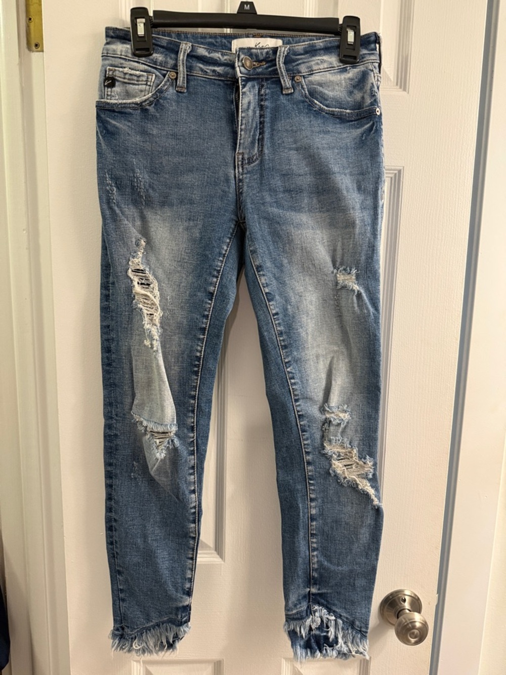 KanCan Distressed Light Blue Ankle Crop Jeans